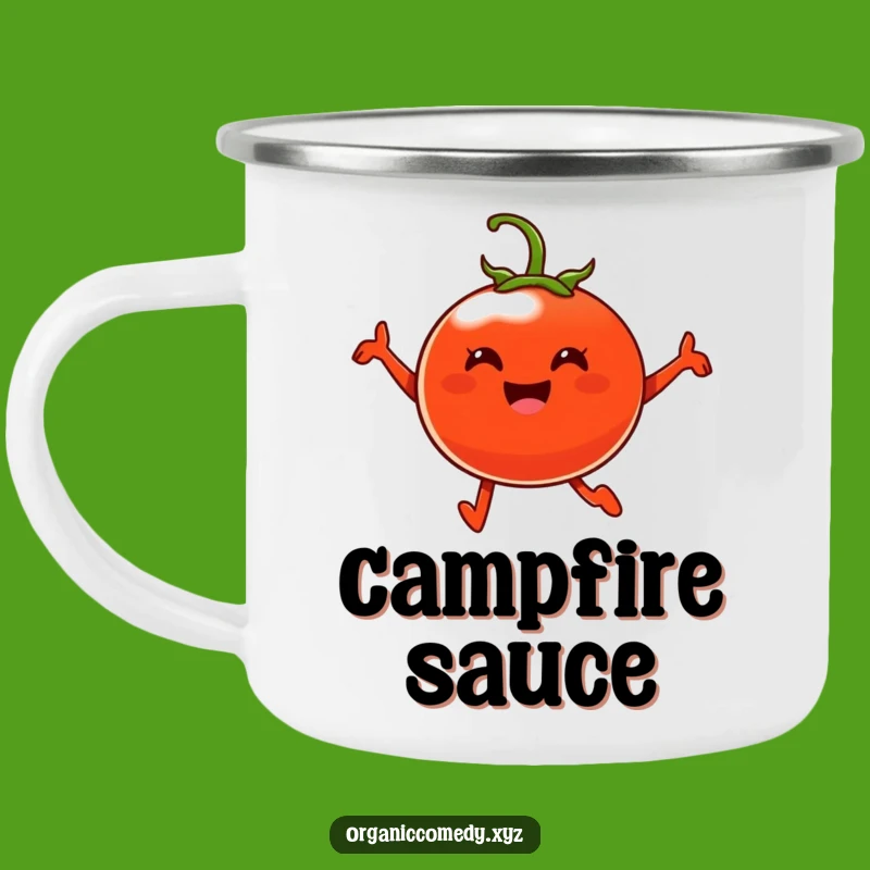 Funny Tomato Leap Camping Mug - Cheerful Outdoor Breakfast Gift