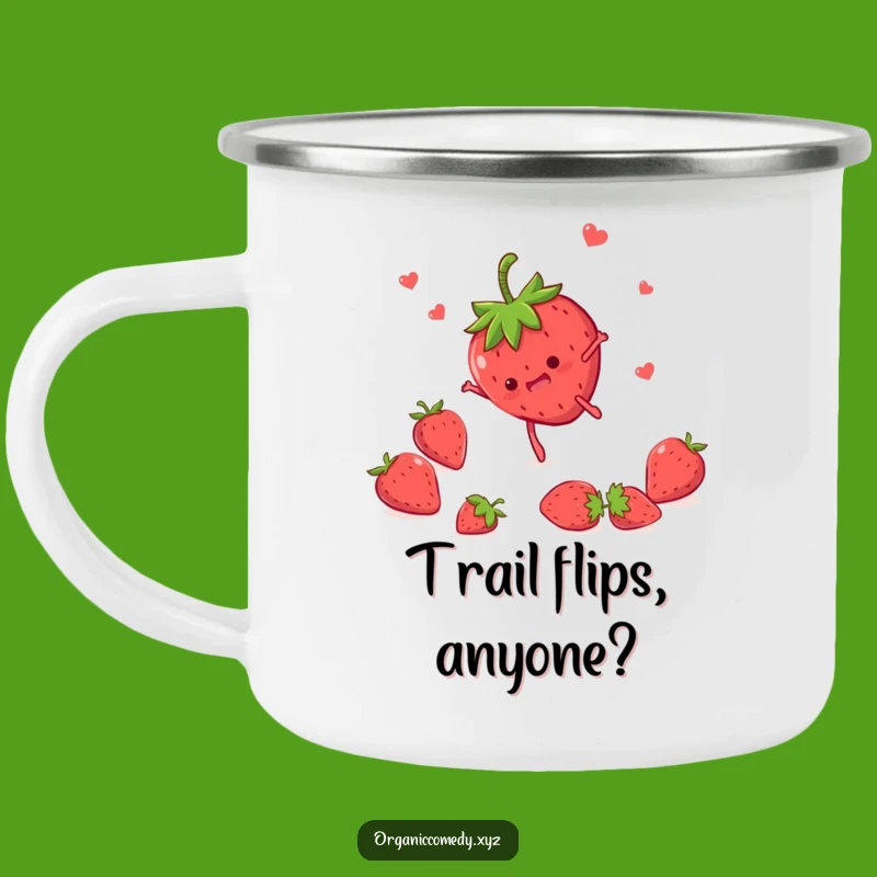 Funny Strawberry Somersault Camping Mug - Rugged Cartoon Fruit Drinkware Gift
