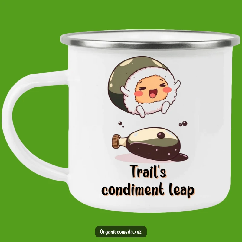 Funny Sushi Leap Camping Mug: Adventure with Japanese Fun!
