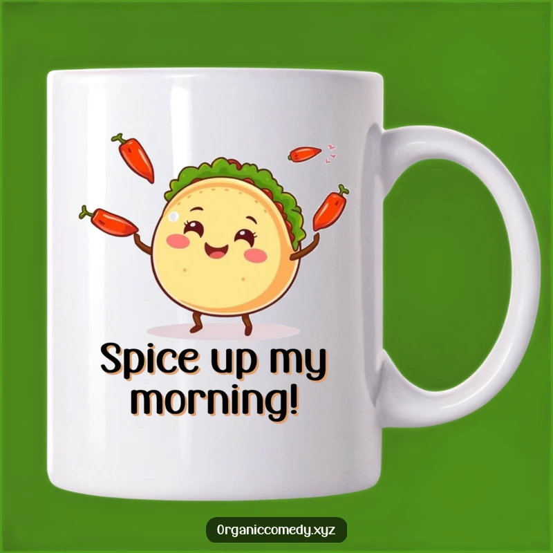 Funny Taco Juggling Mug: Fiesta Fun with a Joyful Taco and Chili Peppers!
