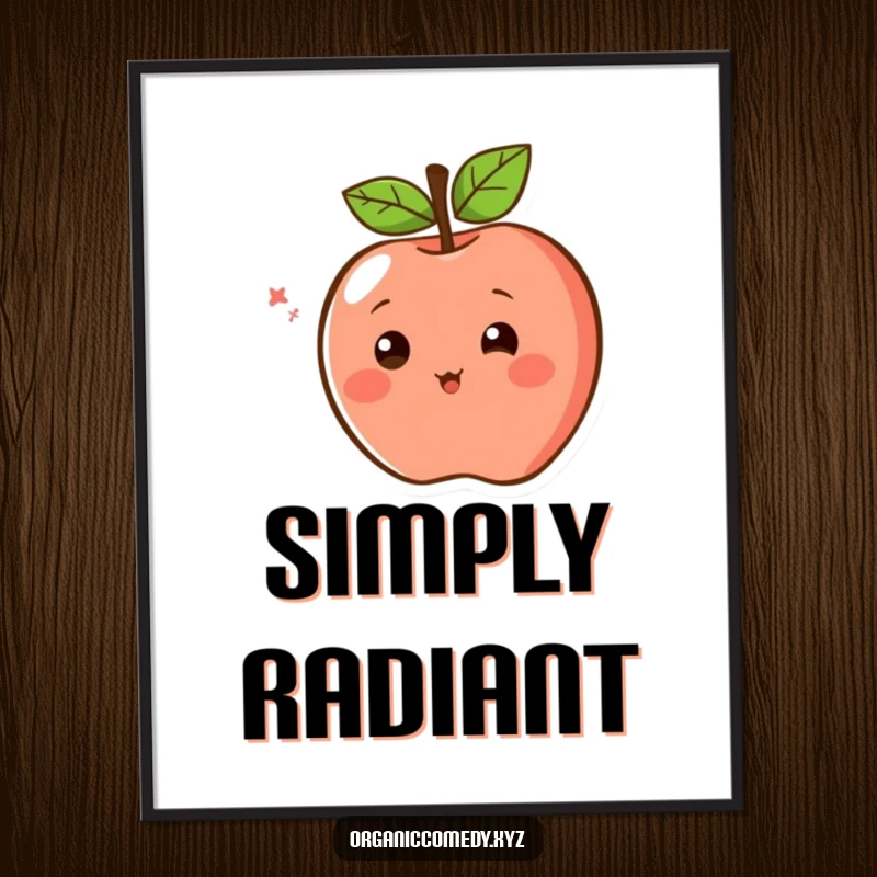 Funny Digital Art Print of a blushing apple character with simple eyes, spinning with pure excitement, for an instant mood lift.