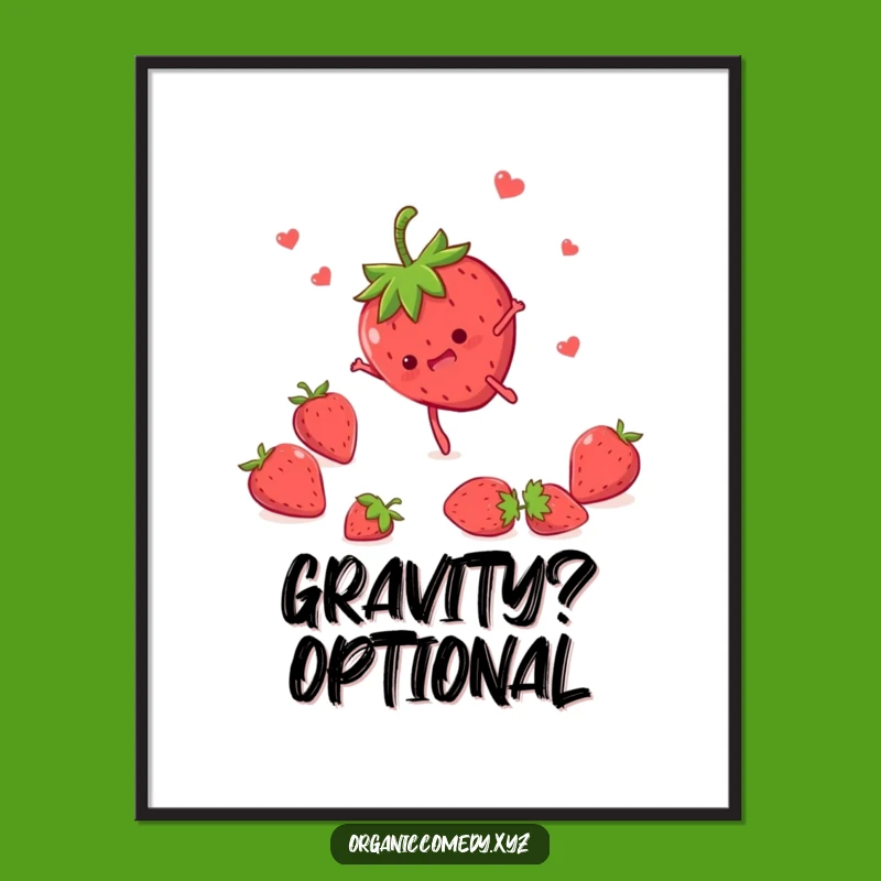 Funny Strawberry Somersault Digital Art - Whimsical Cartoon Fruit Print Gift