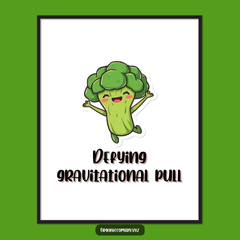Funny Broccoli Leap Poster - Vibrant Veggie Cartoon Wall Art Gift