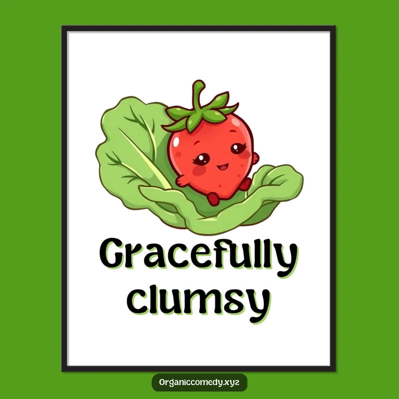 Funny Strawberry Tripping Poster: Bashful Veggie Art Print Gift