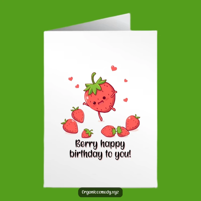Free Printable Happy Birthday Card: Funny Strawberry Somersault Downloadable Gift