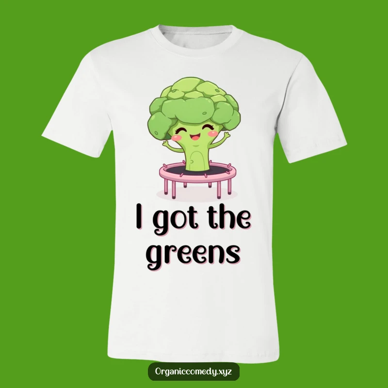 Funny Broccoli Bouncing T-Shirt: Giggling Veggie Trampoline Tee
